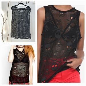 Tripp nyc black skull mesh tank top